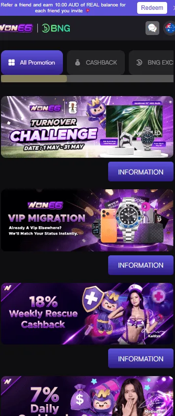 Won66 Casino mobile promotions area with player offers